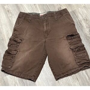 PLUGG 100%‎ Cotton Flat Front Baggy Long Brown Cargo Shorts Men's Size 34